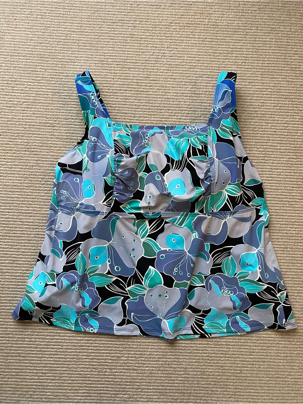 Lands' End Tankini Top Swimsuit Underwire Black Teal Turquoise Size 18W